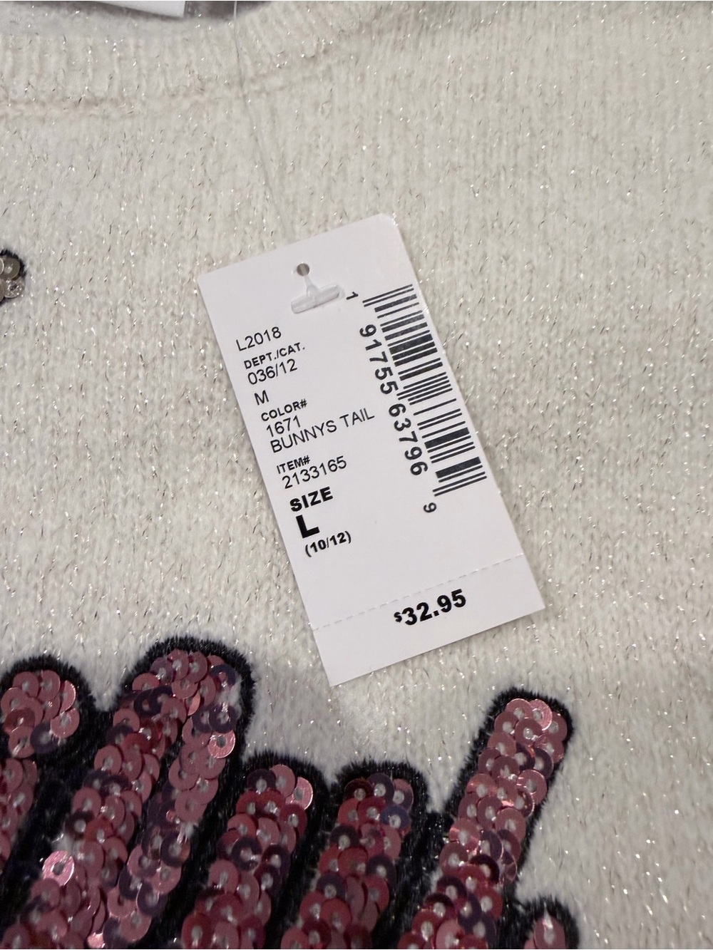 Place Cream Sweater with Pink Sequin 'Beautiful' Graphic - Picture 5 of 7